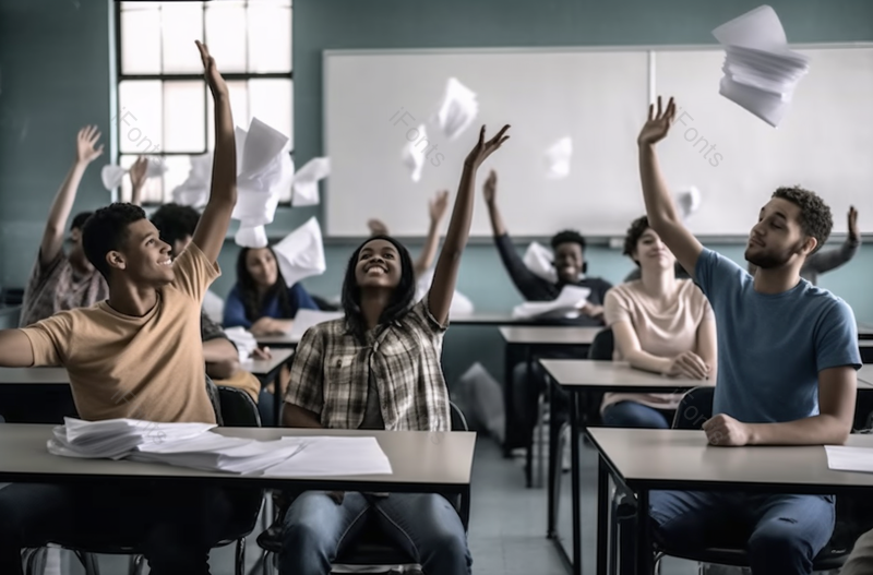 黑人白的学生在教室里互相扔纸团欢庆打闹实拍摄影图,高清,摄影图,摄影图片,图片大全,摄影图免费下载